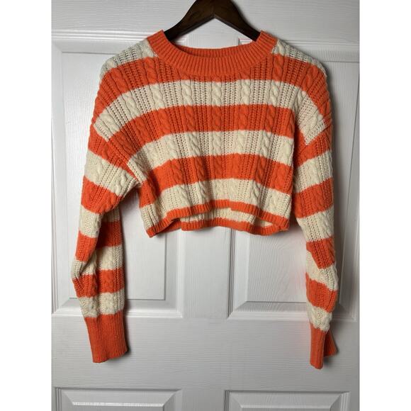 Orange And Cream Game Day Stripe Cropped Sweater M - Picture 1 of 4